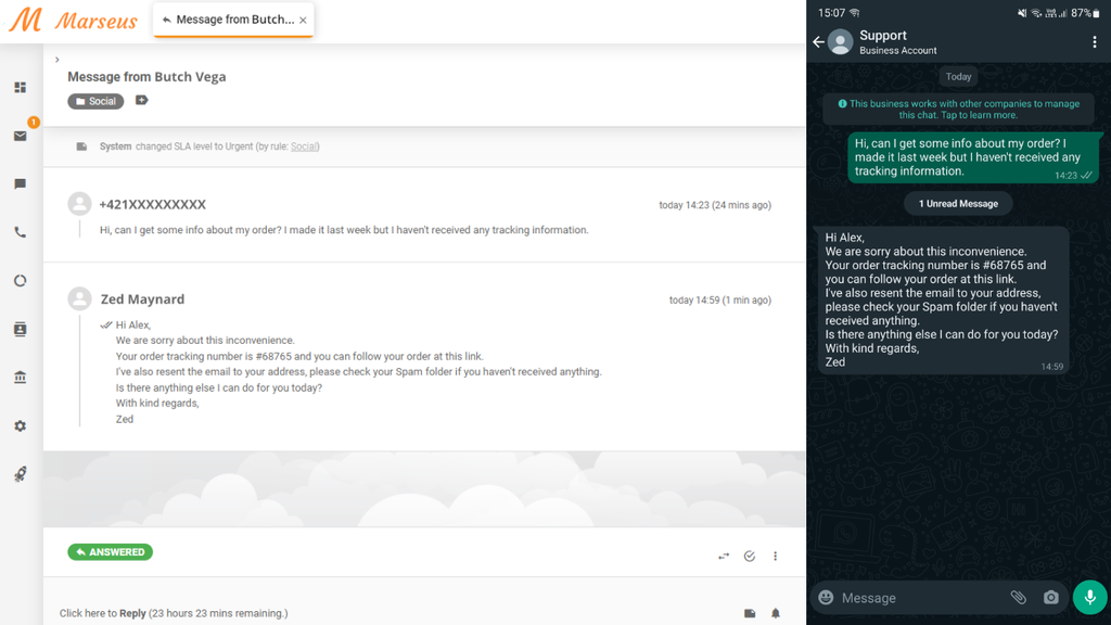 WhatsApp message bilang isang ticket sa LiveAgent