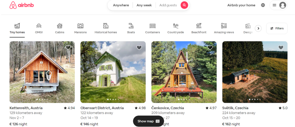 Airbnb homepage