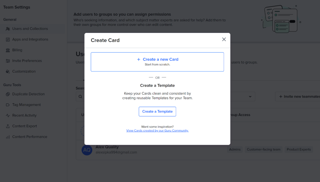 Guru - create card