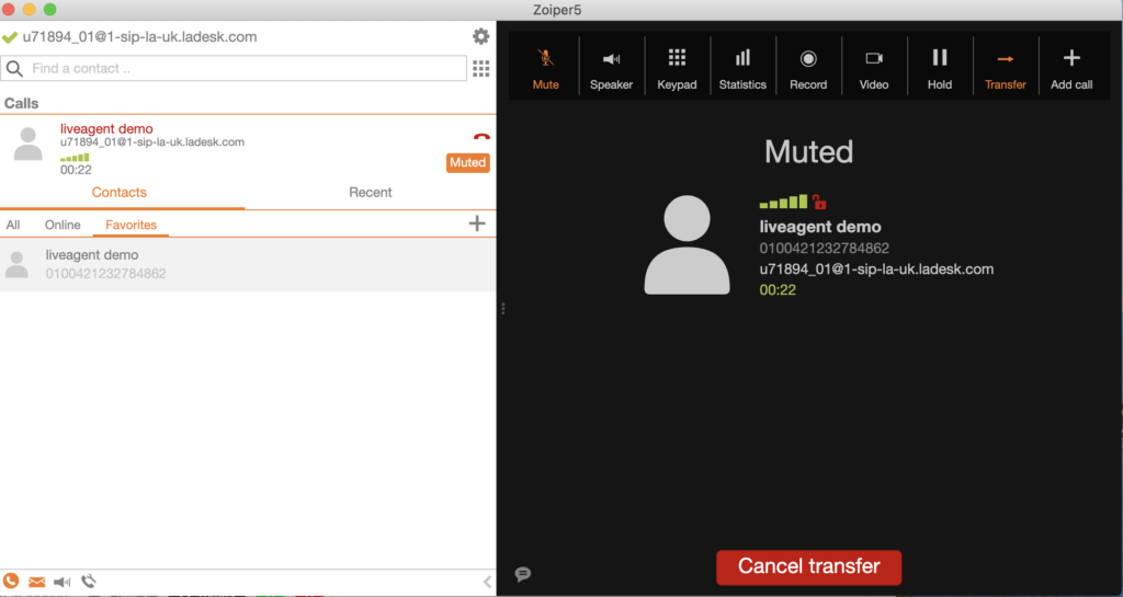 Zoiper softphone call