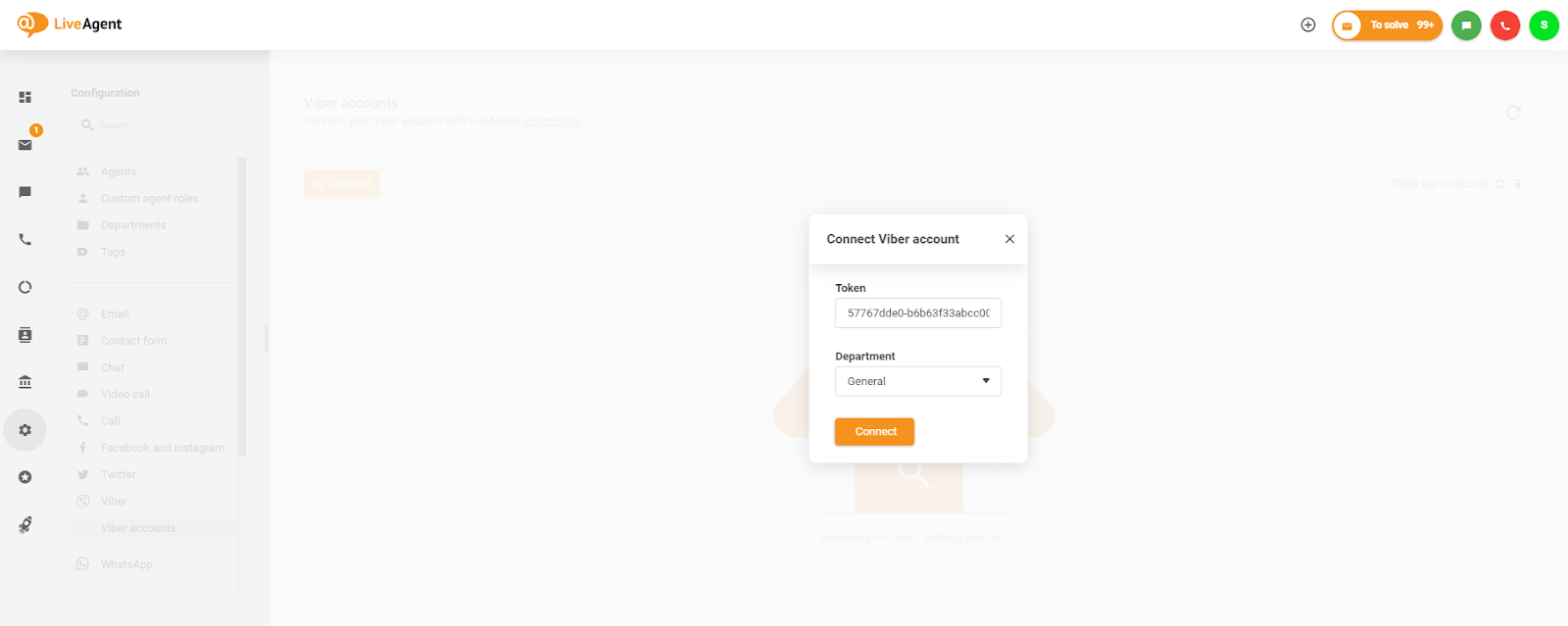 Placing the token in the “Connect Viber account” window
